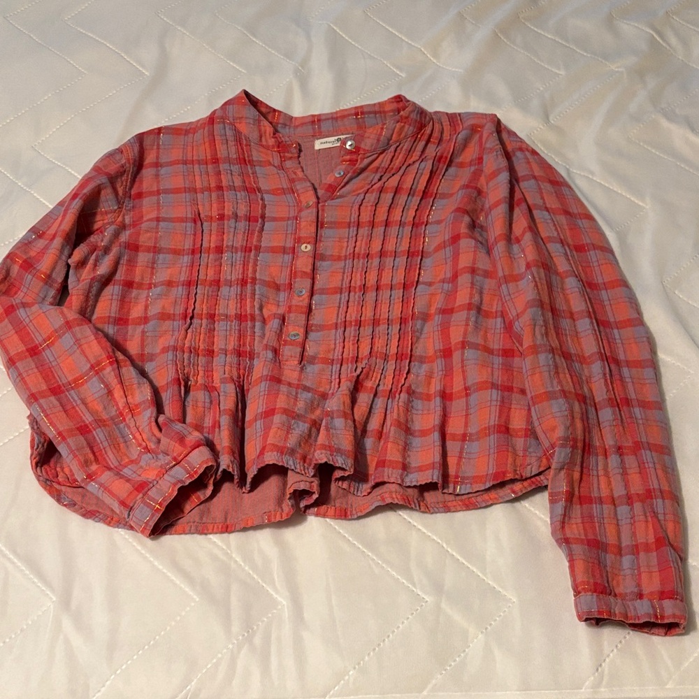 Natural Life Red and Gold Plaid Shirt
